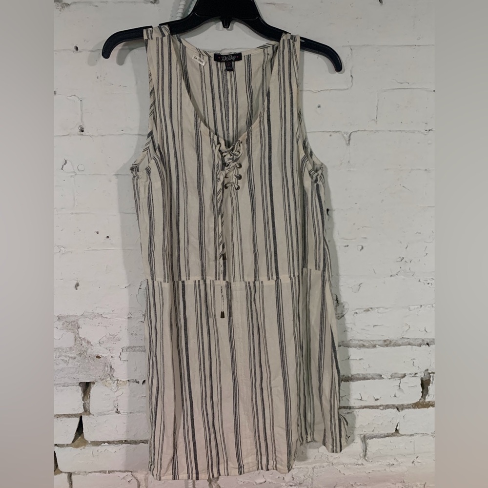 Linen Blend Striped Summer Mini Dress
